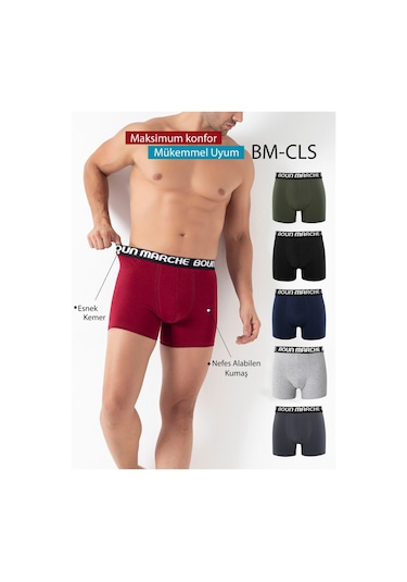 Boun Marche Erkek Boxer Likralı Premıum 6'lı Kutu Jones Mix