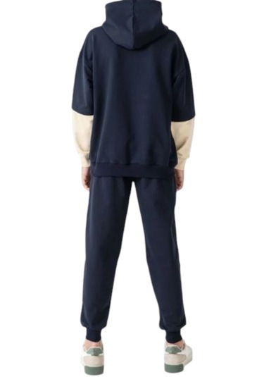 Erkek Çocuk Athletic Yazılı Kapüşonlu Kanguru Cepli Lacivert Renk Eşofman Takımı Lacivert