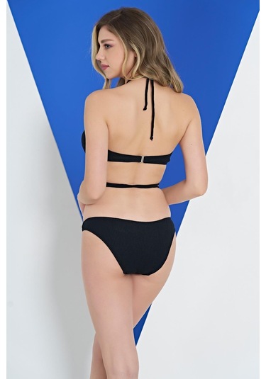 Ruko Maio 2315-1 Siyah Çapraz İp Modelli Boyundan Bağlamalı Bikini 001