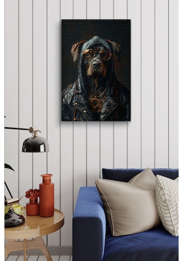 Gangsta Siyah Köpek Yağlı Kanvas Tablo