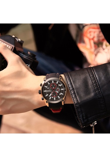 Marka Megir Megir Erkek Saati Çok Fonksiyonlu Kronograf Spor Silikon Erkek Kuvars Spor Saati 2144 Siyah Yüzlü Çelik Kabuk Mavi Kurdele Diğer