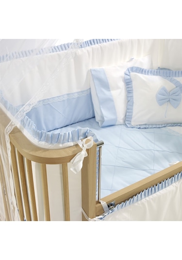 Meltem Kids Bambino Sallanır Ahşap Anne Yanı Beşik 70x110 cm (naturel-mavi) Mavi