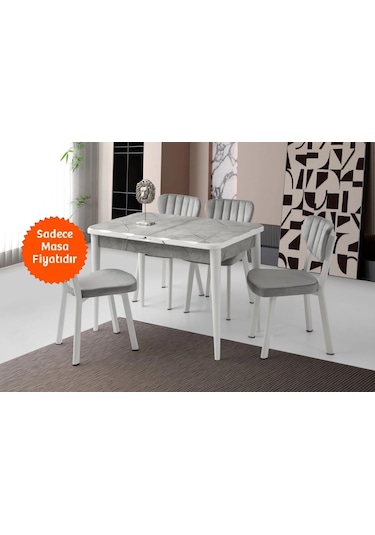 Lagina Ortadan Açılır Büyüyen Yemek Masası Mermer Desenli 90x160cm Gri