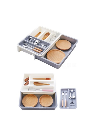 Xiyyadms Gri Genişletilebilir Çamaşır Kasası Organizasyon Aleti, 7 Bölmeli Çatal Kaşık Çubuk Saklama Kutusu, Çok Amaçlı Mutfak Dolap Düzenleyici Diğer