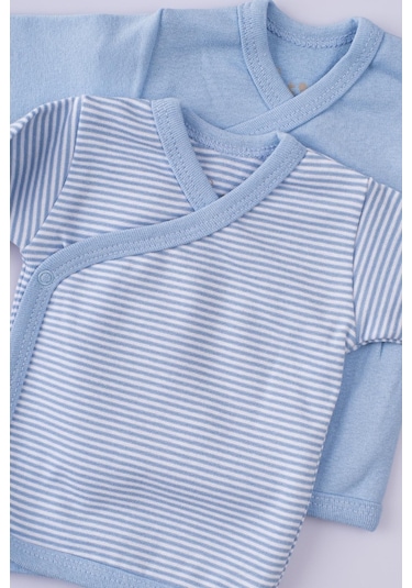 2'li Pamuk Uzun Kollu Yandan Kapama Bebek İç Dış Zıbın Mavi Mavi