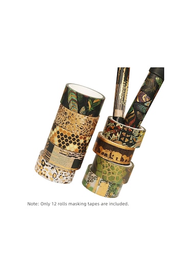 Neevoyu Vahşi Hayvan Desenli 12'li Set Folyo Altınlı Washi Bandı - 3 Metre Uzunlukta El Defteri, Ajanda Ve Hediye Paketi Dekorasyon Kullanıma Uygun