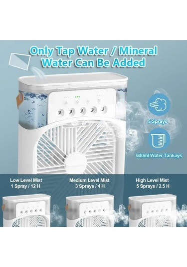 Buharlı Hava Soğutucu, Taşınabilir Portatif Klima Buzlu Vantilatör 5 Sprey Delikli İle Renkli