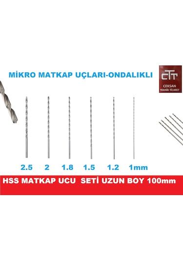 MATKAP UCU SETİ MİKRO HSS UZUN  BOY:100mm 1-1.2-1.8-2-2.5mm