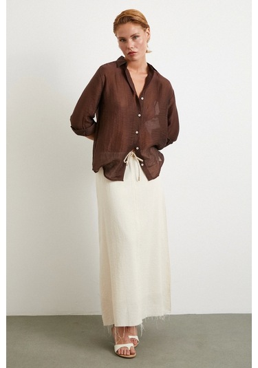 Beli Lastikli Astarlı Hasır Etek Krem Krem