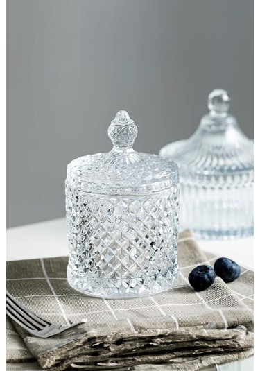 Kristal Desenli Cam Şekerlik 550 Ml Şeffaf