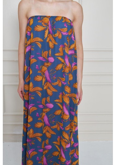 Kadın Straplez Astarlı Şifon Midi Yazlık Elbise 3753374 Pembe - Beyaz