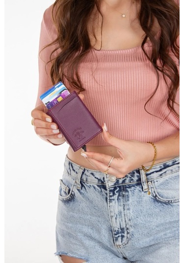 Tuldar Erkek Rfıd Otomatik Çekim Koruyucu Mekanizmalı Kağıt Para Bölmeli Hediyelik Kartlık Cüzdan Tul605 - Mor