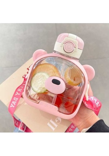 Createtech Şeffaf Hasır Bardak, Pembe Ayı Desenli Pembe