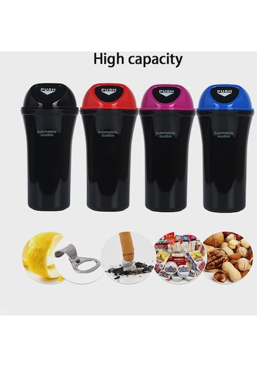 Cbtx Mini Araç Çöp Kovası İtmeli Kapak Tasarımı Araç Kapısı Bardak Tutucu Koltuk Arkası Plastik Çöp Kovası - Safir