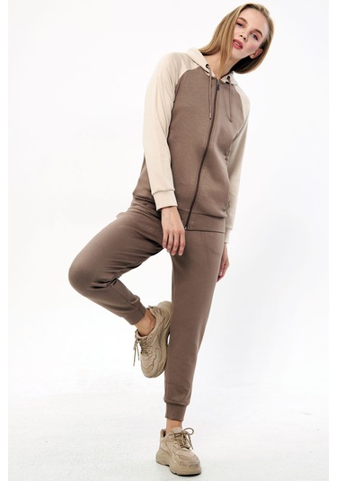 Trendhill Kadın Açık Kahve Modal Scuba Eşofman Takım Edy5542ak Açık Kahverengi