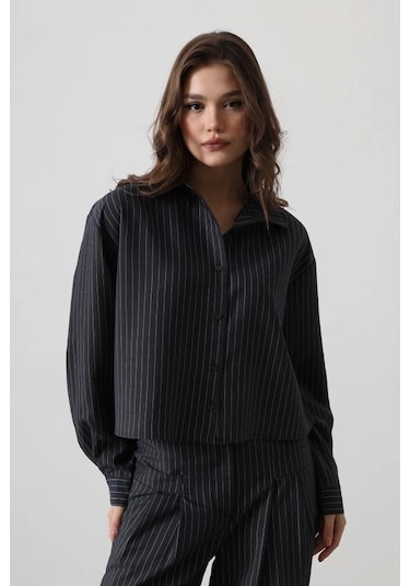 Çizgili Gömlek Pantolon Takım - Lacivert Lacivert