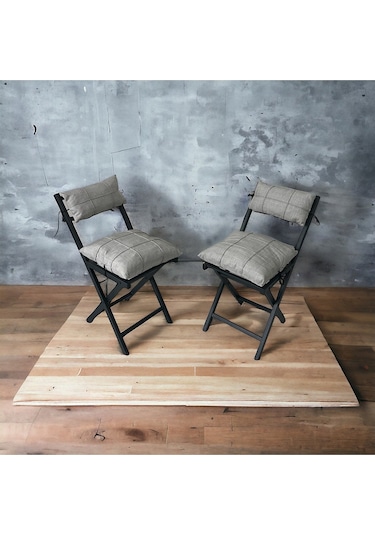 Modern Style Home Bahçe - Balkon, Iç Ve Dış Mekan Katlanır Metal Sandalye 4 Adet Açık Gri