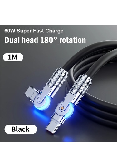 Çift Dönen Hızlı Şarj Kablosu Usb C Tip-c Şarj Cihazı Sıvı Silikon Kablo Huawei Black 1m Diğer