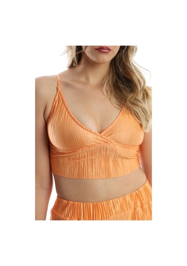 Kadın Piliseli Kumaş Üst / Alt Takım Turuncu