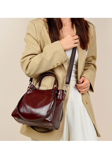 Jian Fan Elçantasıüstü Düzey Doku Tek Omuzlu Çaprazçanta Kahverengi