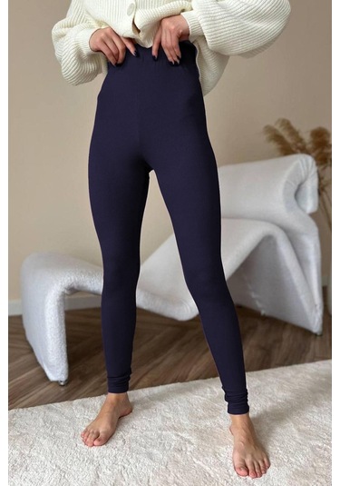 Madmext Lacivert Yüksek Bel Kadın Fitilli Tayt Mg1625 Lacivert