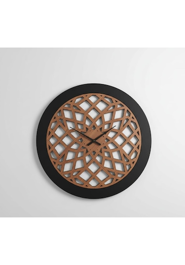 Nexus Modern Ahşap Duvar Saati Dekorasyon 45 Cm Siyah Ceviz Renk Ceviz Siyah