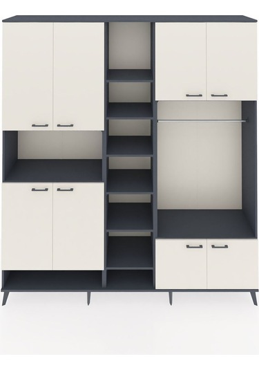 Hyperion Dolap 18 Raflı 8 Kapaklı Tek Askılı 220x44x243 Antrasit-aytaşı/antrasit Aytası/antrasıt