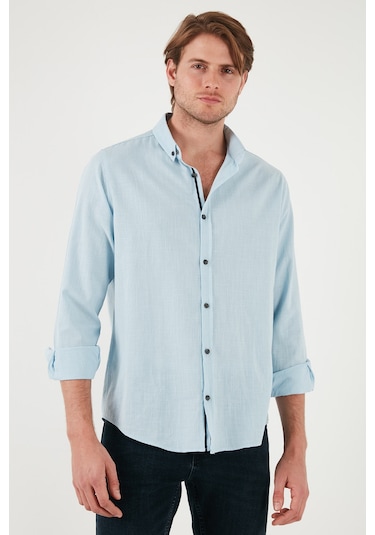 Buratti Pamuklu Regular Fit Düğmeli Yaka Erkek Gömlek Cf20S111871 Açık Mavi