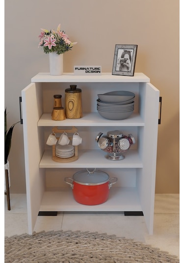 2 Kapaklı Çok Amaçlı Dolap Raflı Erzak Dolabı Mutfak Dolabı-beyaz