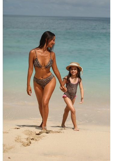 Capetown Leopar Desenli Dolgusuz Çıkarılabilir Kap Üçgen Bikini Üst Leopar