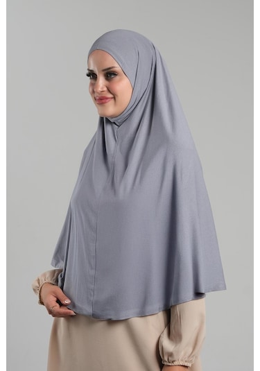 Gri Pratik Hazır Geçmeli Tesettür Eşarp Viskon Pratik Namaz Örtüsü 2201 15 Gri