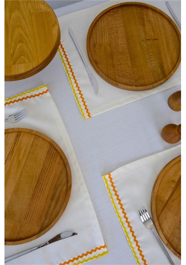 Yakacihome 4'lü Ziggy Duck Keten Yıkanabilir Leke Tutmaz Biyeli Supla Amerikan Servis 35x50 Cm Krem