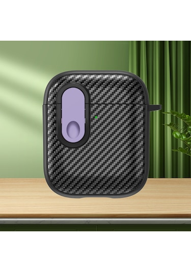 Airpods Uyumlu İçin 2/1 Karbon Fiber Doku Kablosuz Kulaklık Kılıfı Güvenlik Kilidi İle Mor