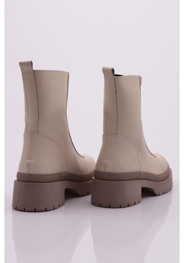 Dgn 21542-22K Kalın Taban Fermuarlı Kadın Bot 21542-2-R2278 Bej