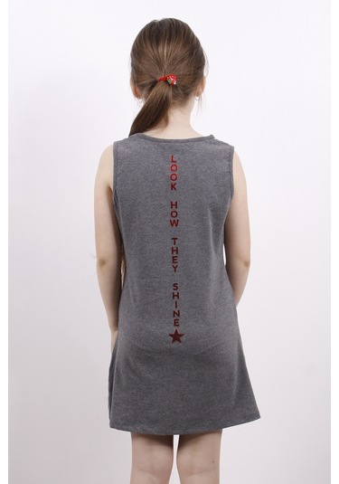 Toontoy Kız Çocuk Yıldız Varaklı Elbise Antrasit Melanj