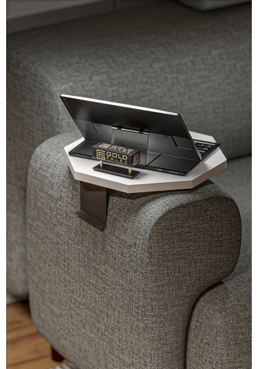 İkili Yan Sehpa Ayarlanabilir Tepsi Sekizgen Beyaz