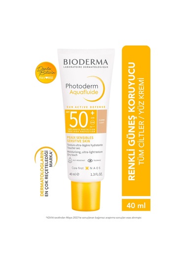 Bioderma Photoderm Aquafluid Light SPF50+ Tüm Ciltler için Yüksek Koruma Sağlayan Renkli Güneş Kremi 40 ML