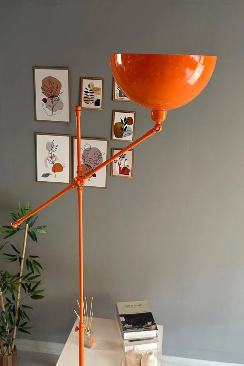 Turuncu Makas Gövde Lambader Hareketli Başlık Modern Dekoratif Metal Oturma Odası Çalışma Odası Zemin Lambası Turuncu