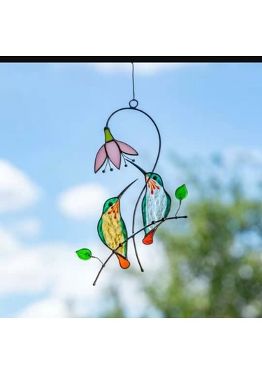 Neevoyu Kırmızı Kardinal Kuşu Cam Vitray Pencere Asmaca, Ev Bahçe Dekorasyonu, Anma Hediyesi, Demir Çelik Açık Desenli