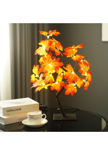 Mufunye Usb Usb Işıklı 24 Lamba Ahşap Yapraklı Ağaç Lambası, Ev Dekorasyonu Noel Dekoru Için Isımsı Beyaz Işık Sıcak Beyaz
