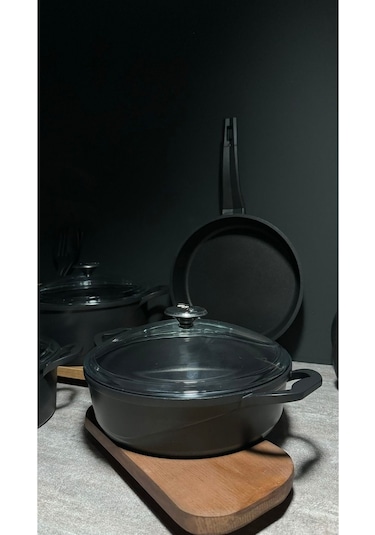 9 Parça Döküm Tencere Seti Black-9072282236652