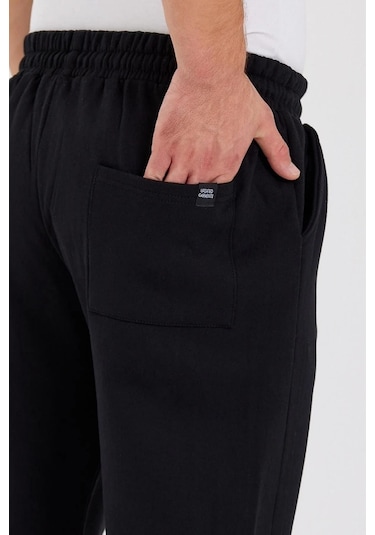 Mmetalic Siyah Arka Cepli Etiket Detaylı Düz Paça Erkek Içi Pamuklu Eşofman Altı 001 Siyah