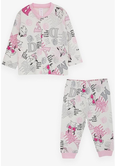 Breeze Kız Bebek Pijama Takımı Yazı Desenli 4 Ay-1 Yaş, Ekru-ekru Ekru