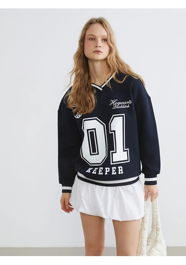 Lc Waikiki Lacivert Harry Potter Baskılı Kadın Kalın Sweatshirt
