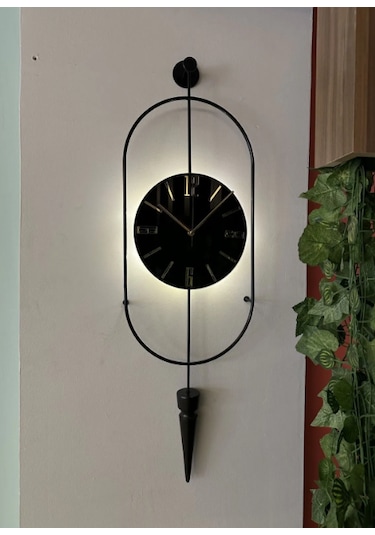 MetaQuartz Aksesuar Siyah Ledli Serenity Pendulum Duvar Saati , Modern Dekoratif