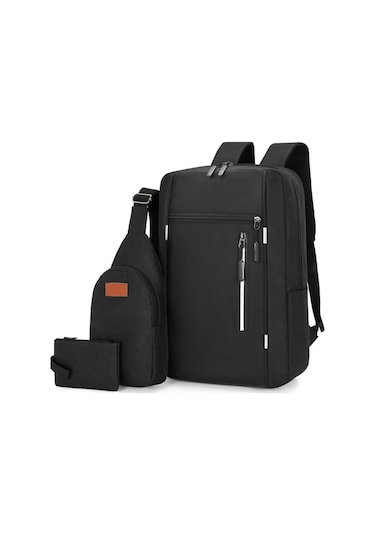 Yifomall Usb Şarjlı 16 İnç Bilgisayar Çantası + Askılı Çanta + El Çantası Siyah 3'lü Set - İş Ve Seyahat İçin Dayanıklı Oxford Kumaş Siyah
