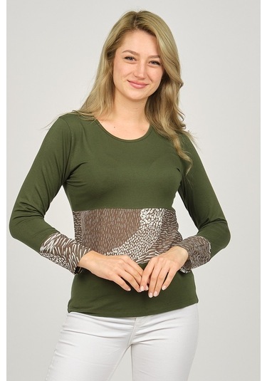 Sistas Kadın Uzun Kollu Penye Bluz 6699448 Haki-Haki