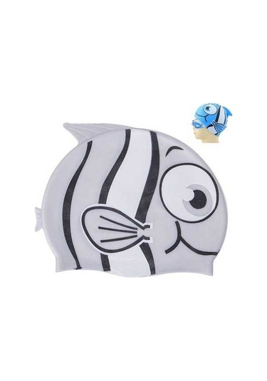 Dm Kulak Koruma Küçük Balık Desenli Çocuk Silikon Yüzme Şapkası Model H Beyaz