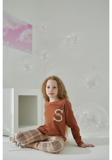 Kız Çocuk Uzun Kol Kiremit Pijama Takımı C8t5n6o5 001