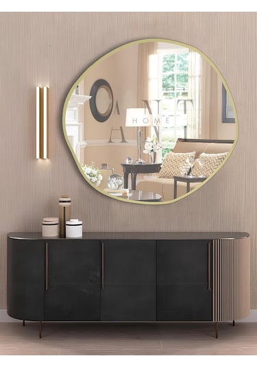 Arya 80 Cm Ayna Asimetrik Ayna, Dekoratif Ayna, Duvar Aynası Banyo Aynası Holl Aynası 80 X 80 Gold
